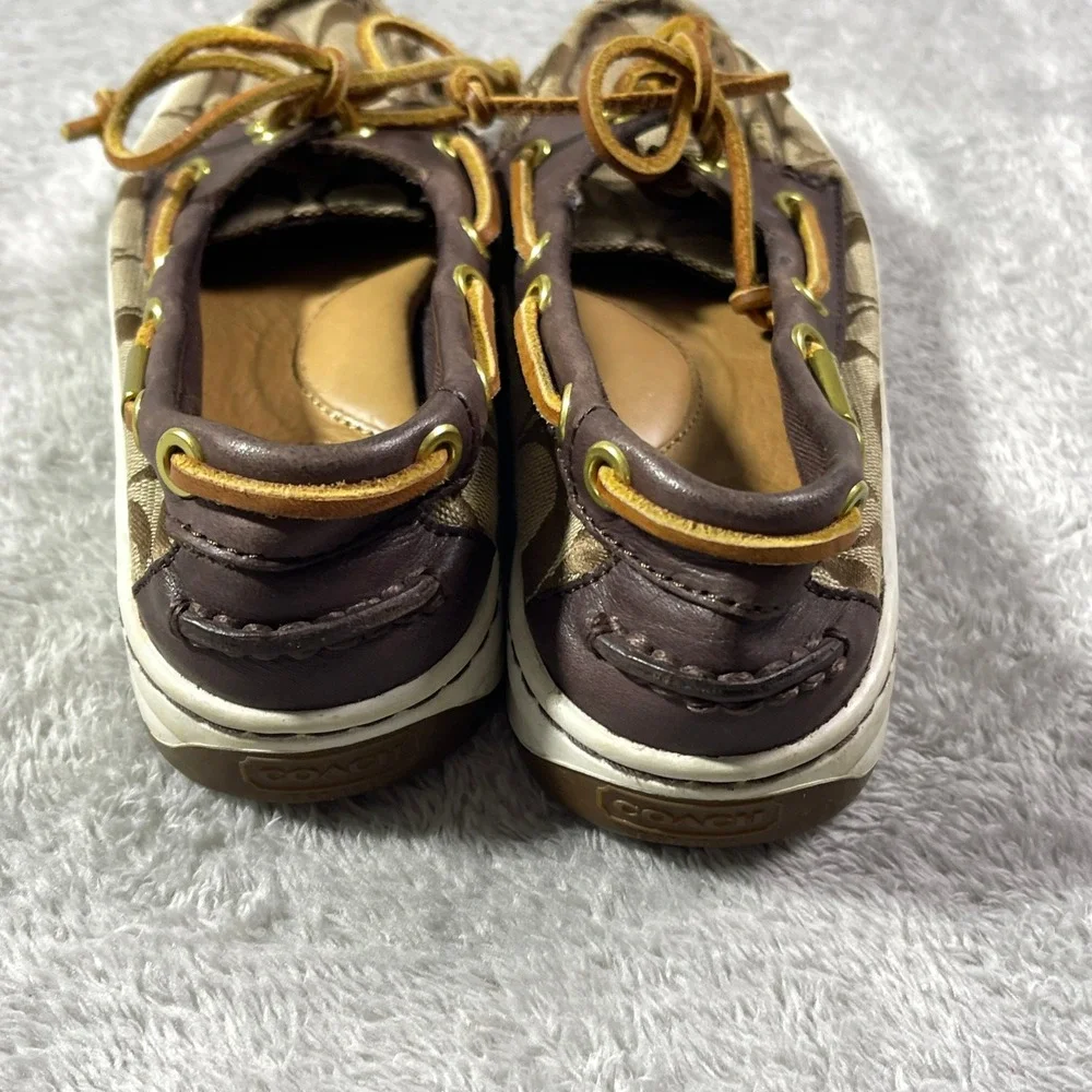 Coach Richelle Signature Jacquard Boat Shoes Loafers Slip On Brown Women's‎ 5B